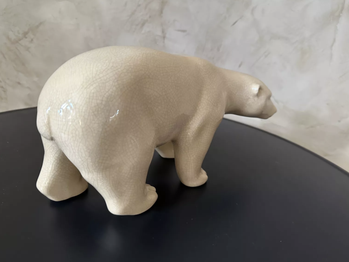 Ours blanc en céramique craquelée style Art déco – Brocante De La Ferme