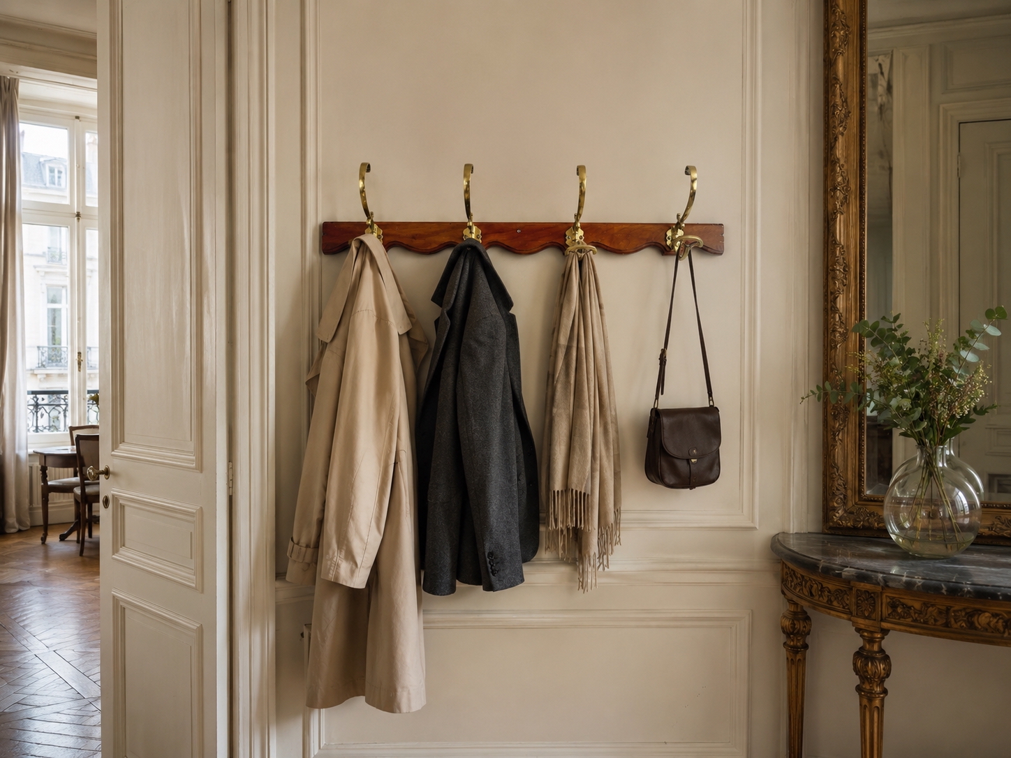 Antique coat rack in Parisian entryway
